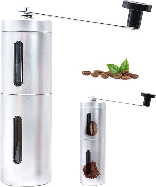 Portable Hand Coffee Grinder, Stainless Steel Mill Burr Mill Coffee Beans Grinder Set Manual Coffee Fine Grinder Hand Crank Mill Adjustable Hand Coffee Grinder Manual Coffee Grinder for Office Travel