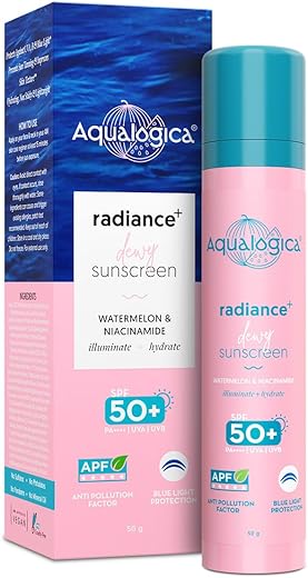 Aqualogica Radiance+ Dewy Sunscreen with Watermelon & Niacinamide with SPF 50 & PA++++ - 50g | Broad Spectrum SPF 50+ PA++++ | UVA/B & Blue Light...