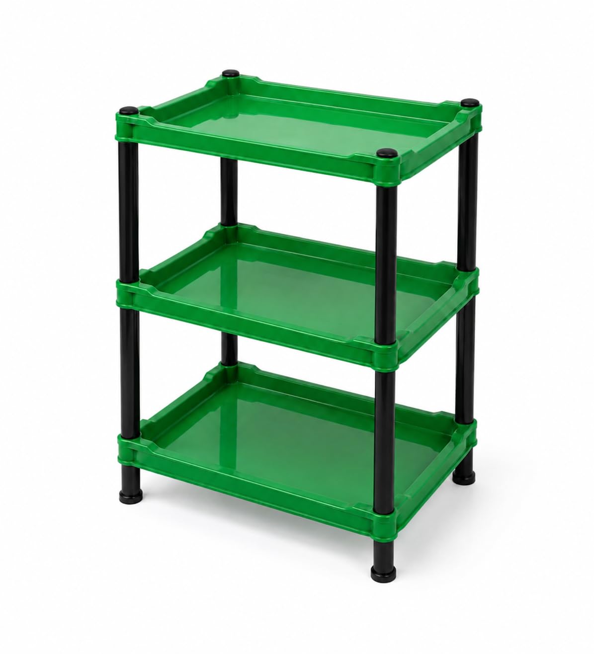 Premium 3 Tier Multipurpose Plastic Storage Rack | Kitchen Vegetable & Fruit Organizer | Bathroom & Home Utility Shelf | Space Saving Modular Storage Stand | Green & Black-image-12