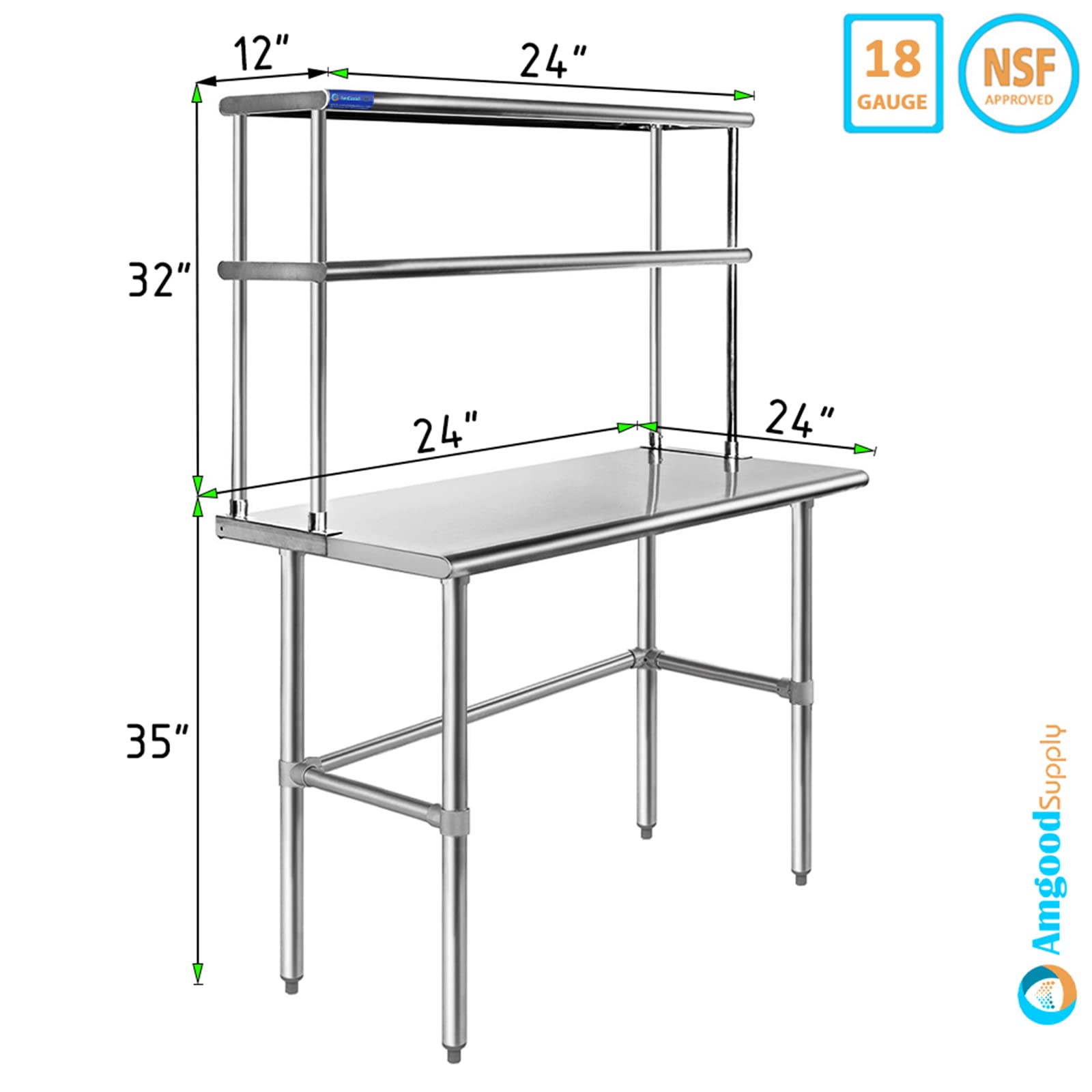AmGood Stainless Steel Open Base Table with 12
