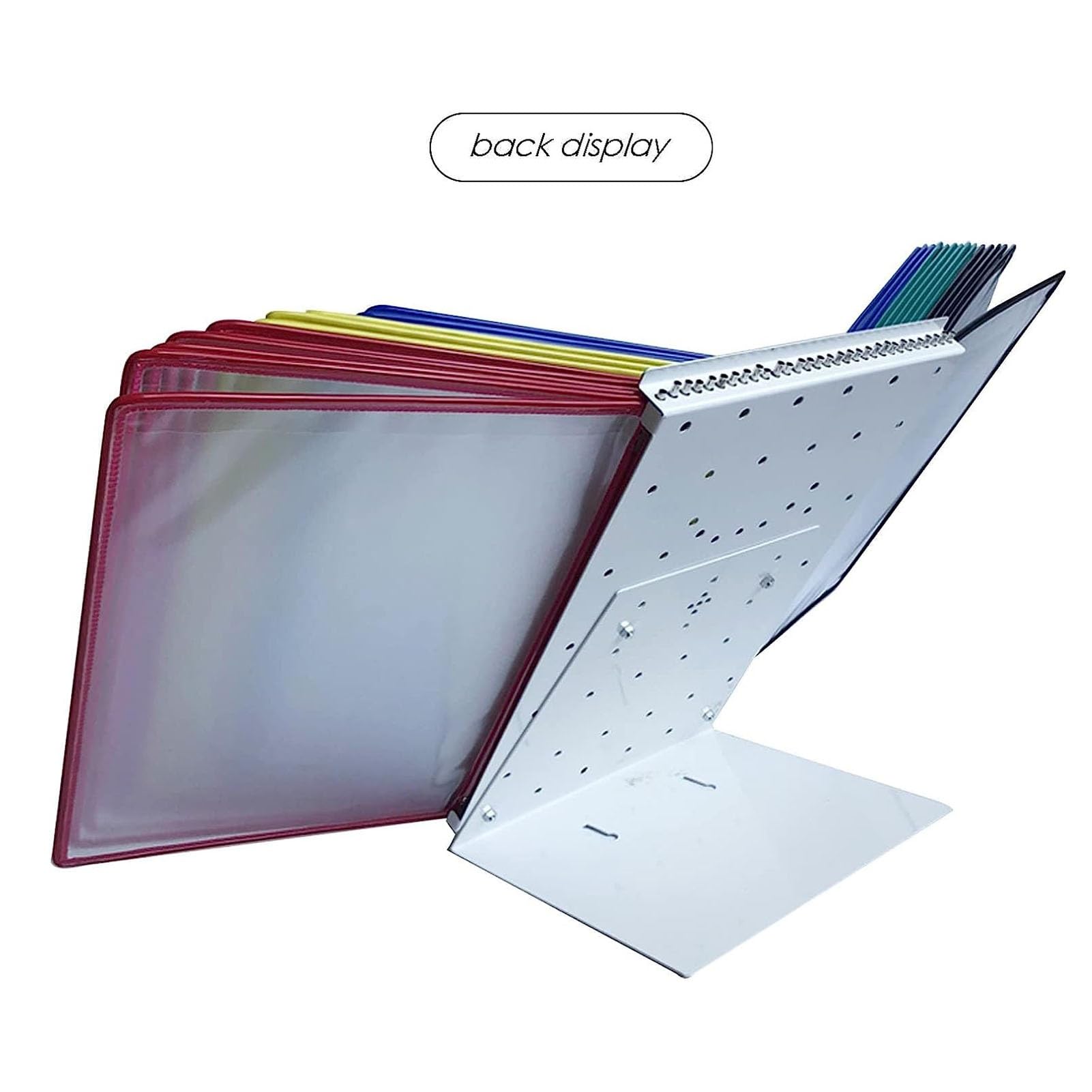 Sistema de consulta de escritorio – Organizador de consulta de pared, expositor para catálogos de PVC y metal, 30 páginas de formato carta, para oficina, taller, restaurante, gris