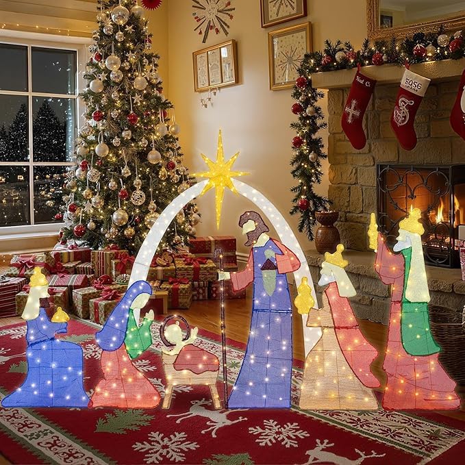 SIMILAR TO..Lighted Outdoor Christmas Decoration Nativity Scene, Pre-Lit Holy Family Set with 235 LED Warm Lights, Holy Family Nativity Scene for Christmas Holiday Lawn Garden Yard (B)