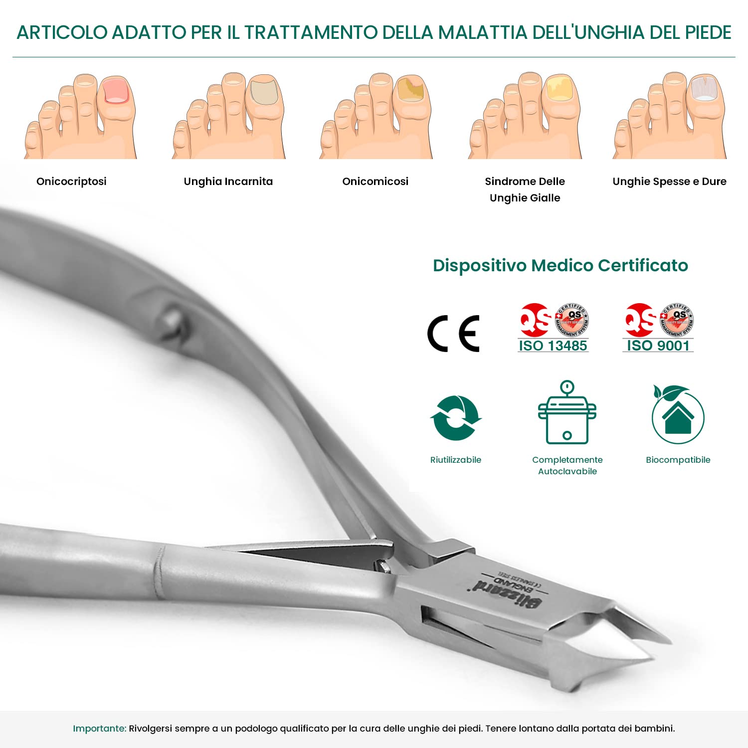 Blizzard Tagliaunghie Professionale - Tronchesine Cuticole - Taglio 5 mm - CE strumento chirurgico per Podologi - Fabbricato in acciaio inossidabile Tedesco 12 cm