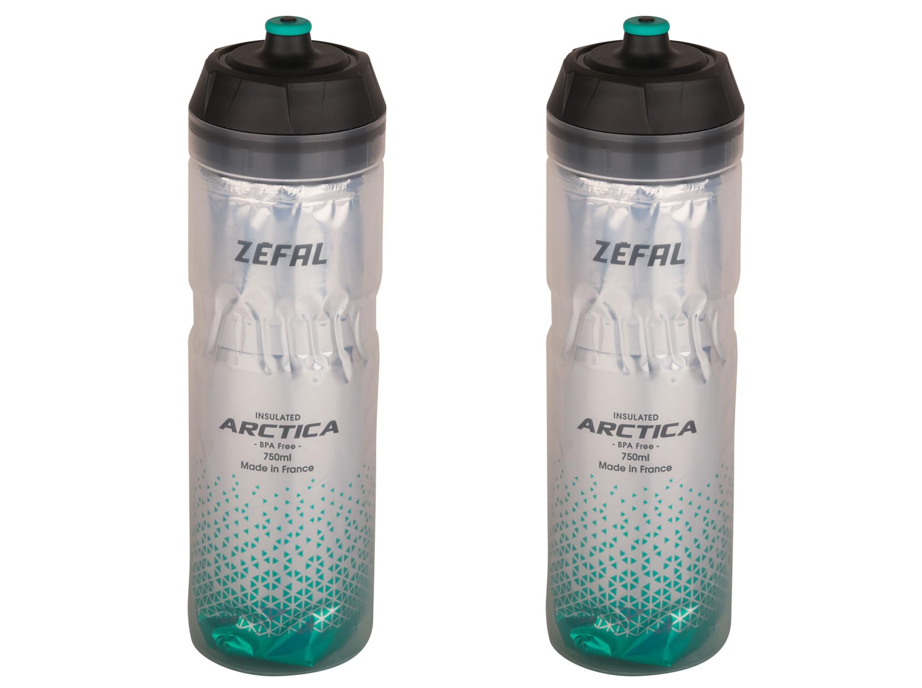 ZEFAL Pack Arctica 75 - Double Pack Bicycle Bottles 750 ml - Isothermal Bicycle Bottle - Odourless and Waterproof - BPA-Free Sports Bottle, Silver/Caribbean Green