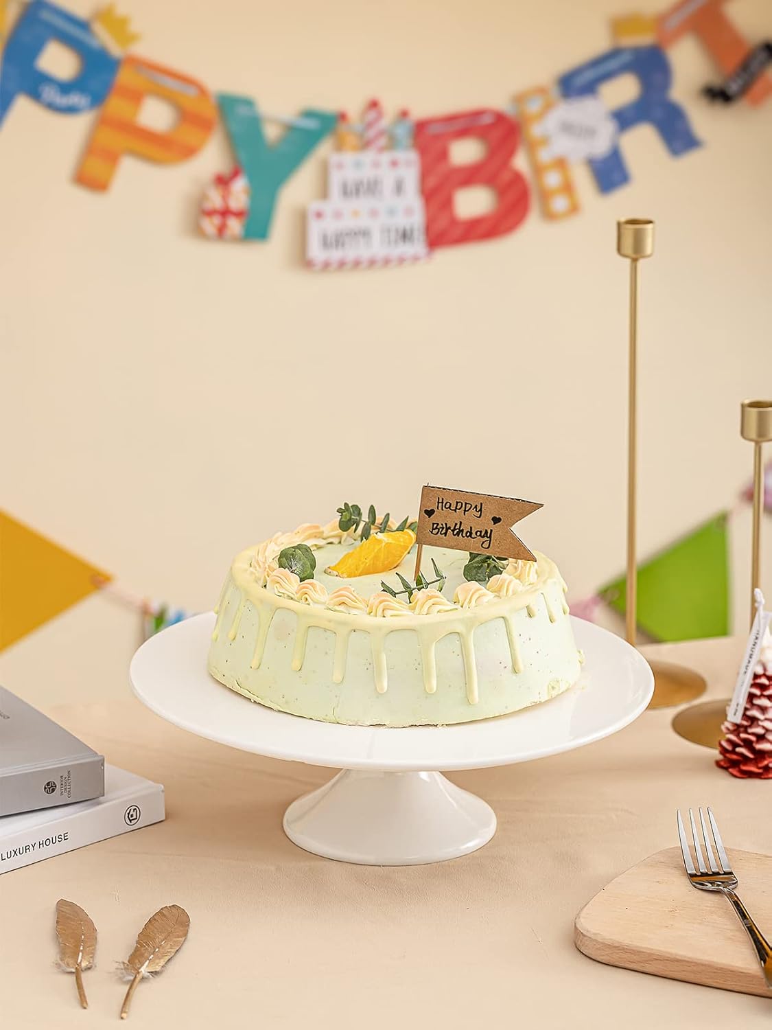 Kanwone 12-Inch Porcelain Round Cake Stand, Cake Plate, Dessert Stand, Cake Stand for Party, Home Decorating Stand, White