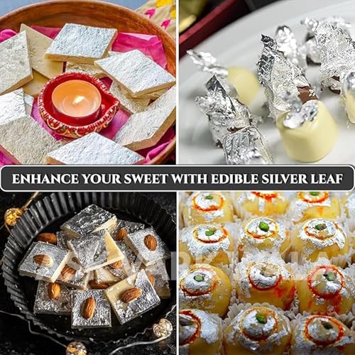 Image of Silver Leaves 99.9% Pure (Chandi Ka Vark) for Sweets, Mithai, Cakes - Edible Silver Leaf Sheets - 20 Sheets (6x4 inch) Food Grade Silver Foil by Ask Vark WALA