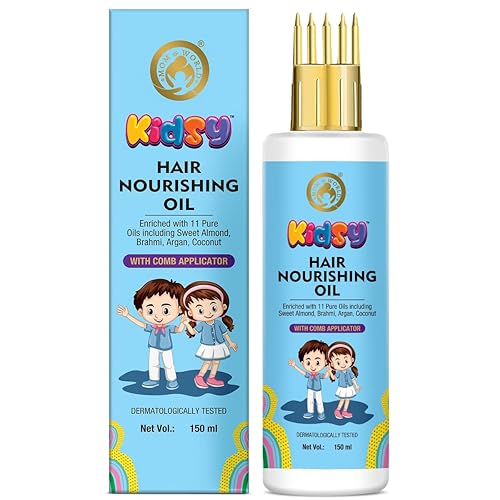 Mom & World Kidsy - Aceite nutritivo para el cabello con aplicador de peine para niños, probado dermatológicamente, enriquecido con 11 aceites