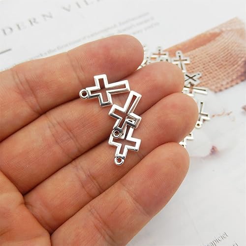 Miniatura 5 de Paquete de 100 mini pulseras de aleación hueca con dije de cruz hueca, colgante, bricolaje, fabricación de joyas, manualidades, hallazgos, oro y