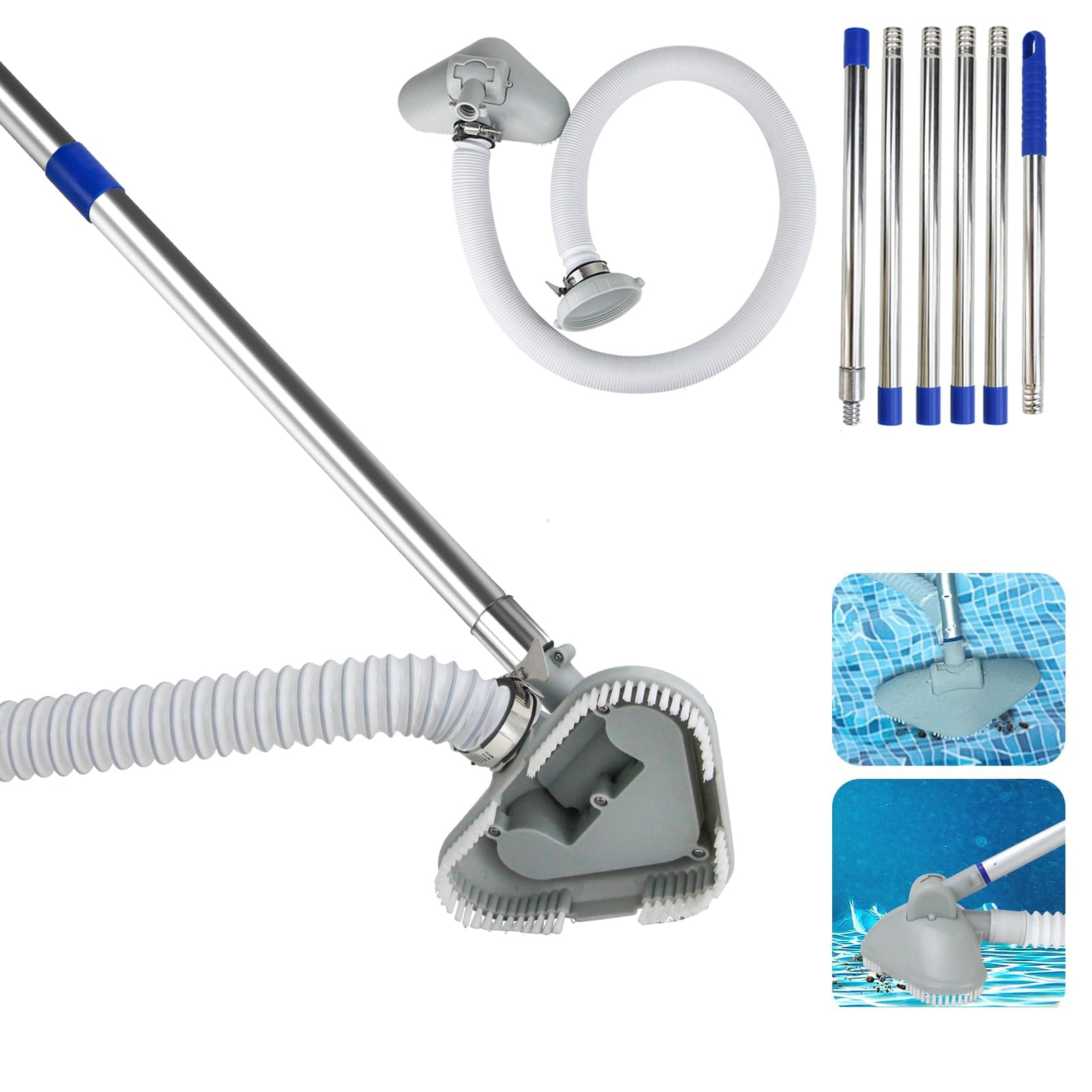 Poolsauger Bodensauger, Poolreiniger Bodensauger mit 4m Extradicker Schlauch und Edelstahlgriff, 2026 Neues Upgrade Poolsauger für Sandfilteranlage, Pool Sauger Boden für Spas, Whirlpools, Pools