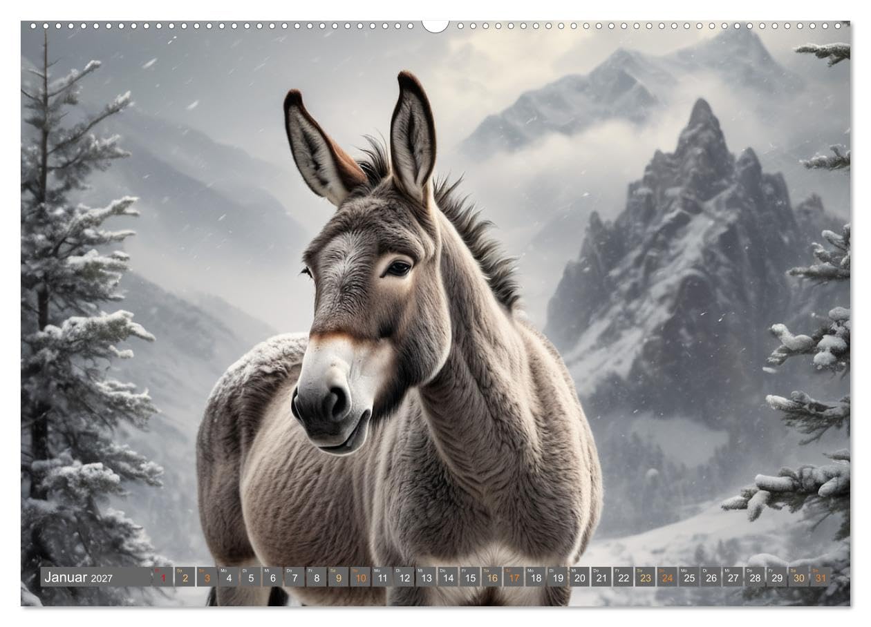 CALVENDO - Eselträume (Wandkalender 2027 DIN A2 quer), Monatskalender: Wunderschöne Eselmotive
