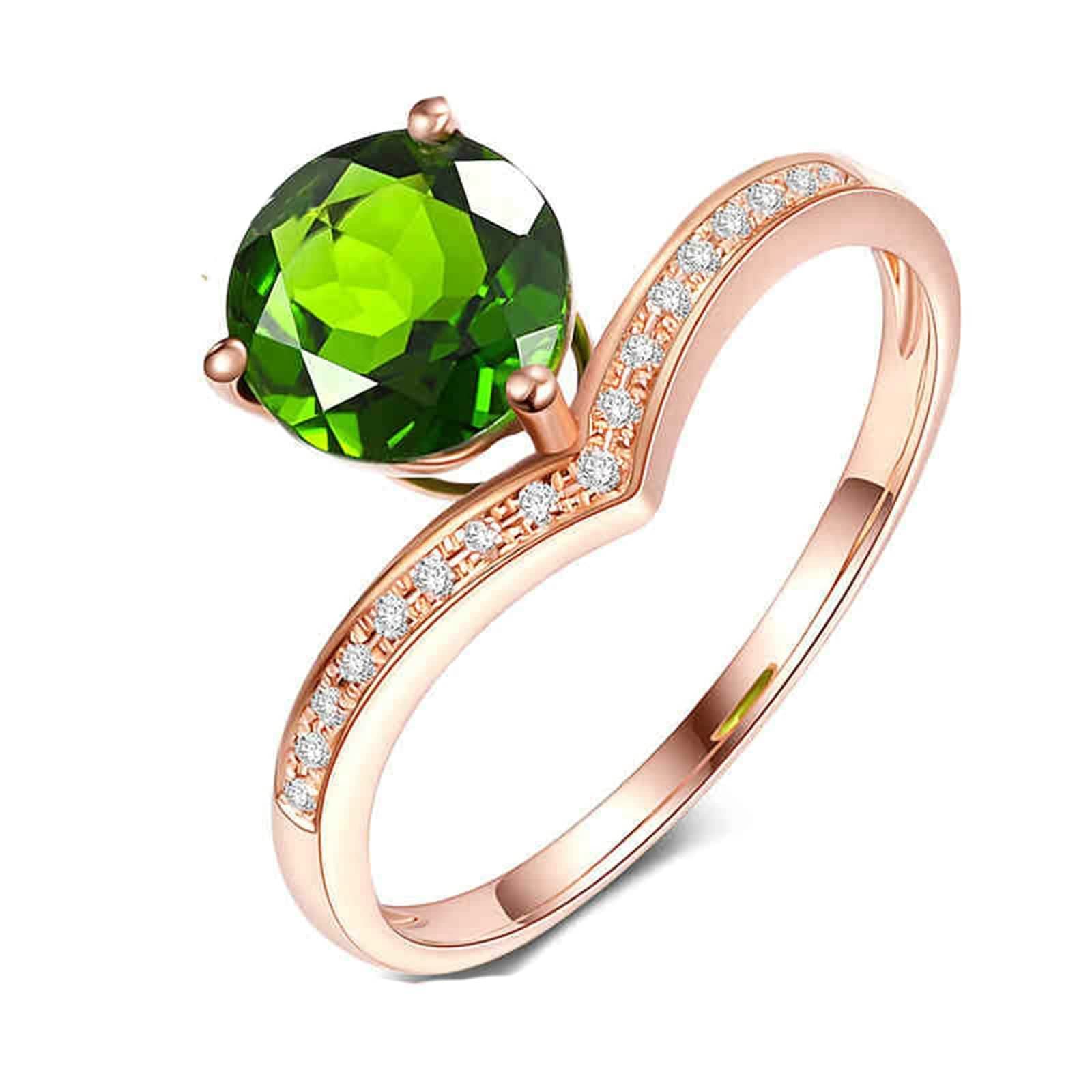 Anillos Mujer Oro 18 Kilates, Joyas de Mujer con 7mm Diópsido Diamante Forma V Oro Rosa 18 Kilates para Boda Aniversario Día de San Valentín