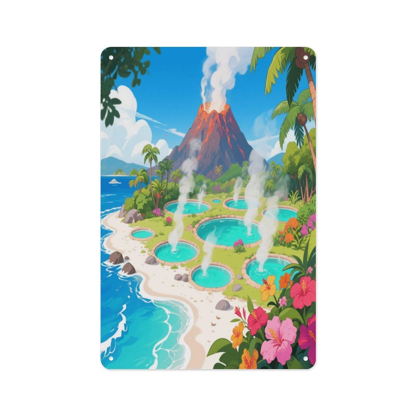 Fekiloot Style Hot Spring Volcanic Island Wall Decor Metal Signs Tin Signs Poster