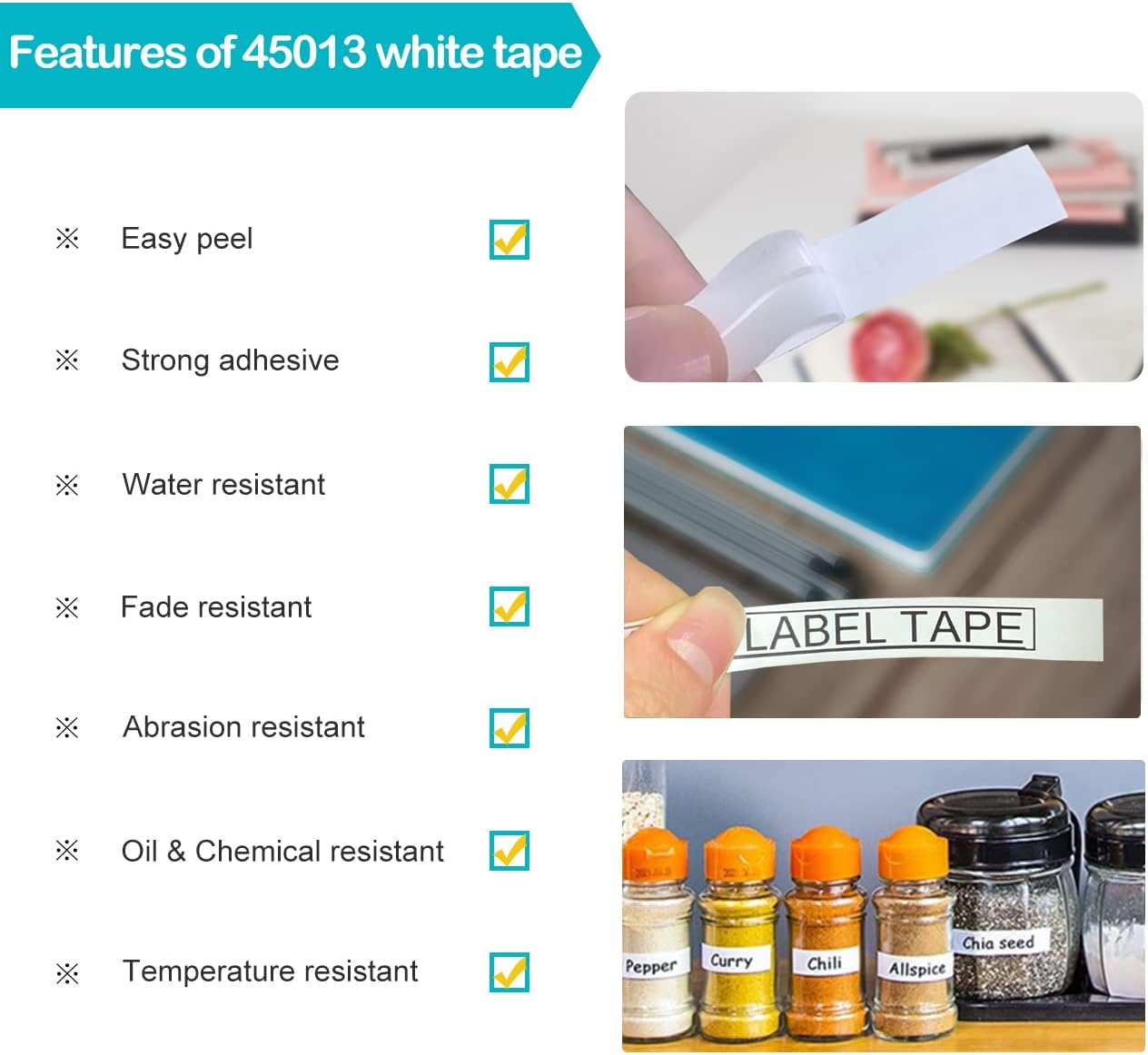 5-Pack 45013 Tape Compatible for DYMO D1 Label Maker Tape Refills 45013 S0720530 1/2 Inch Black on White for DYMO LabelManager 160 210D 260P 280 360D 420P 450D, 23 Feet