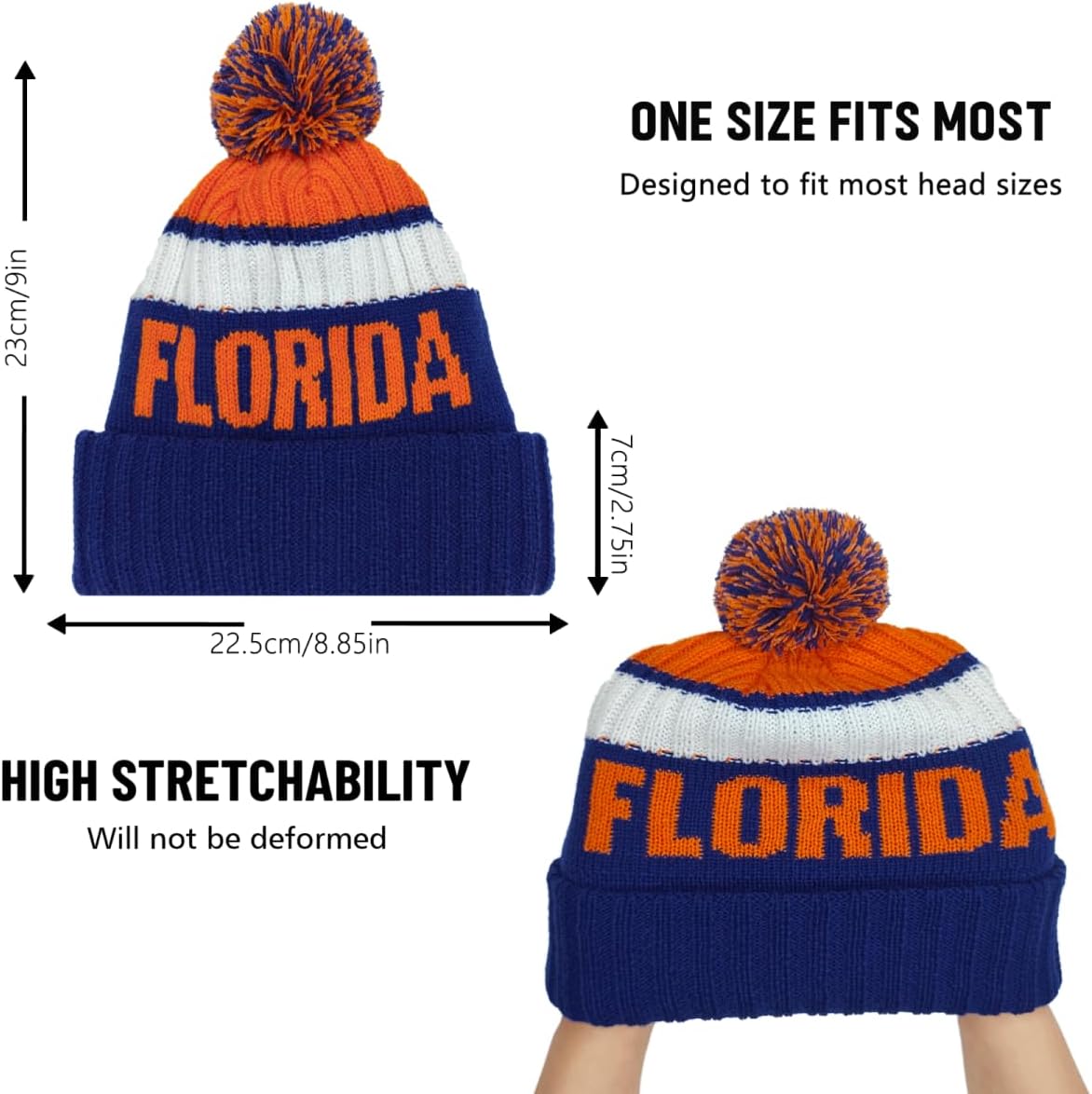 Beanie Knit Hat with Pom Winter Cuffed Cap Sport Fans Gift for Men Women - Image 3