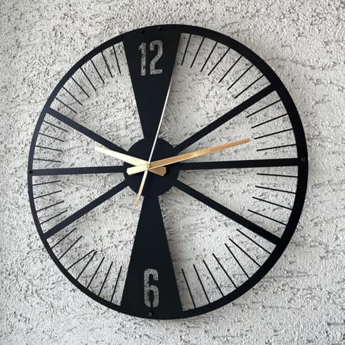 Image of Wall Clock Stylish Metal Analog Wall Clock for Living Room, Bedroom, Office, Kitchen, Home and Hall | Antique Fancy Big Size Modern Wall Watch (Black(DA-215), 40 CM)