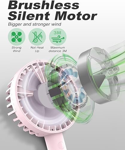 Miniatura 4 de Mini ventilador portátil de mano, funciona con batería recargable, velocidades ajustables, de mano personal para niñas, mujeres, niños, al aire
