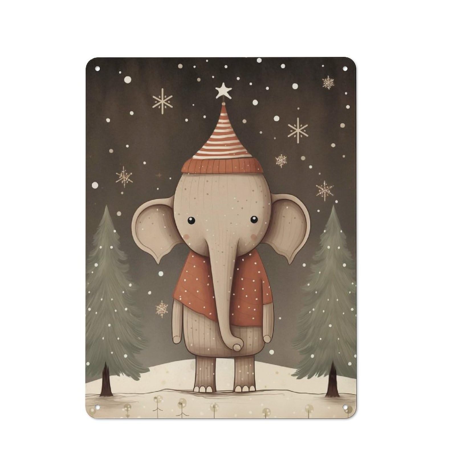 Junmoney Cute Xmas Elephant Metal Sign 40X30cm With For Workshop Wall, Vintage Decor, A Decorative Christmas Gift For Metal Sign Collectors