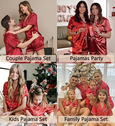 Image of SWOMOG Womens Silk Pajama Sets Short Sleeve Button Down Nightwear Sleepwear 2 Piece Pjs Set with Pockets Black