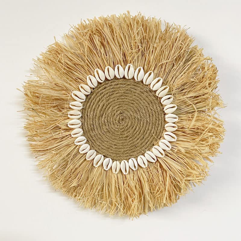 Decoración de Pared Bohemia Tejida de Rafia Natural, Detalles de Pared Redondos de 30CM, decoración Colgante Hecha a Mano, decoración Bohemia para el hogar