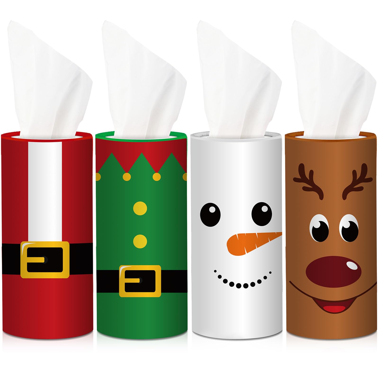 Hushee 4 Pack Christmas Car Tissues Cylinder Holder Boxes with 200 Facial Tissues Santa Tissue Box for Car