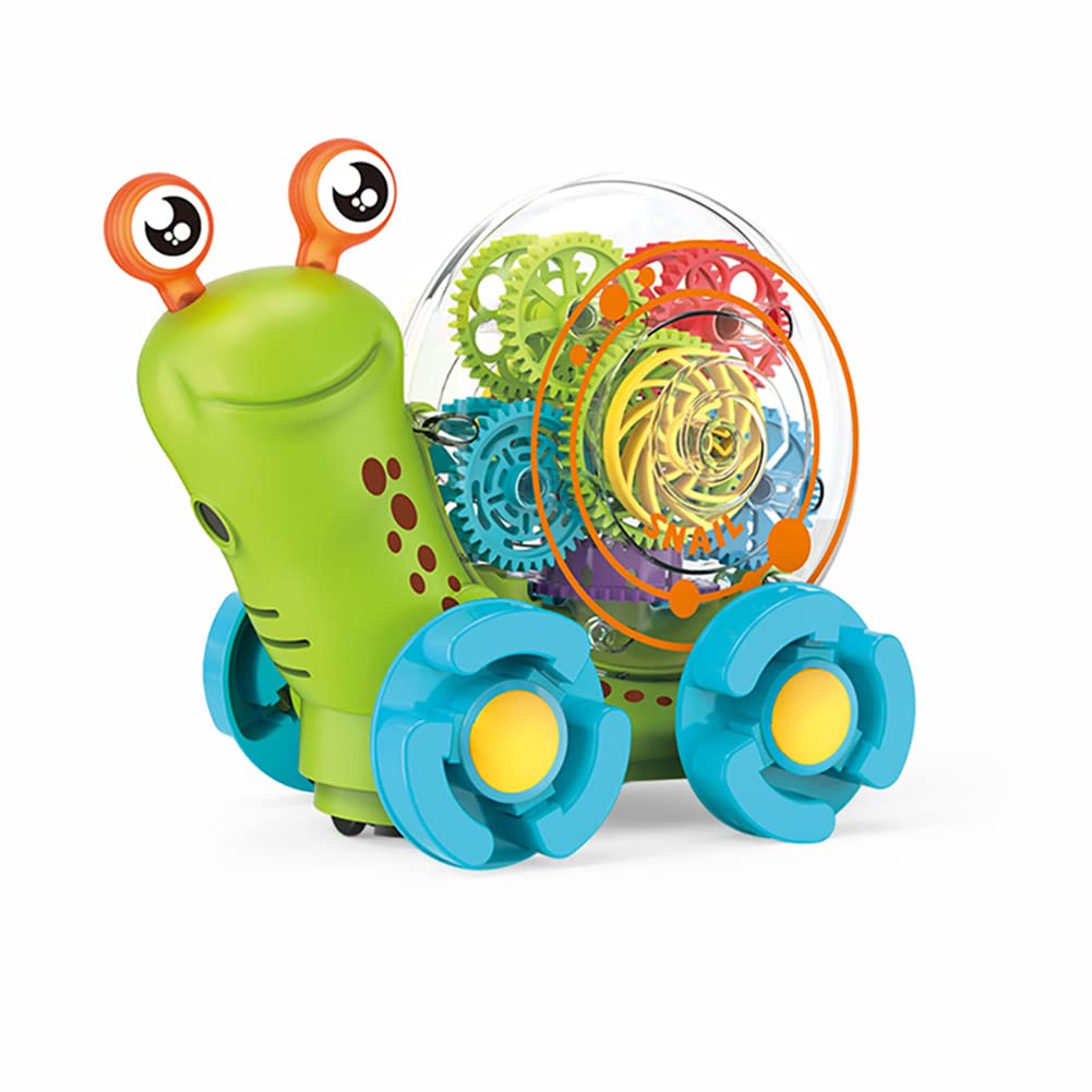 Miracland Transparent Light-up Electric Snail Car for Kids - 3D Gear Crawling Toy With Lights, Music and Projection Function (Green)