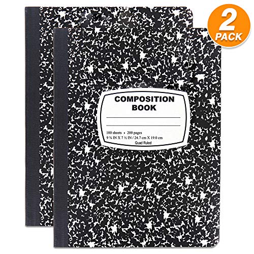 Emraw Black & White Composition Book of Wide Ruled Marble Style Cover (100 Sheets Per Pack) (Pack of 2)