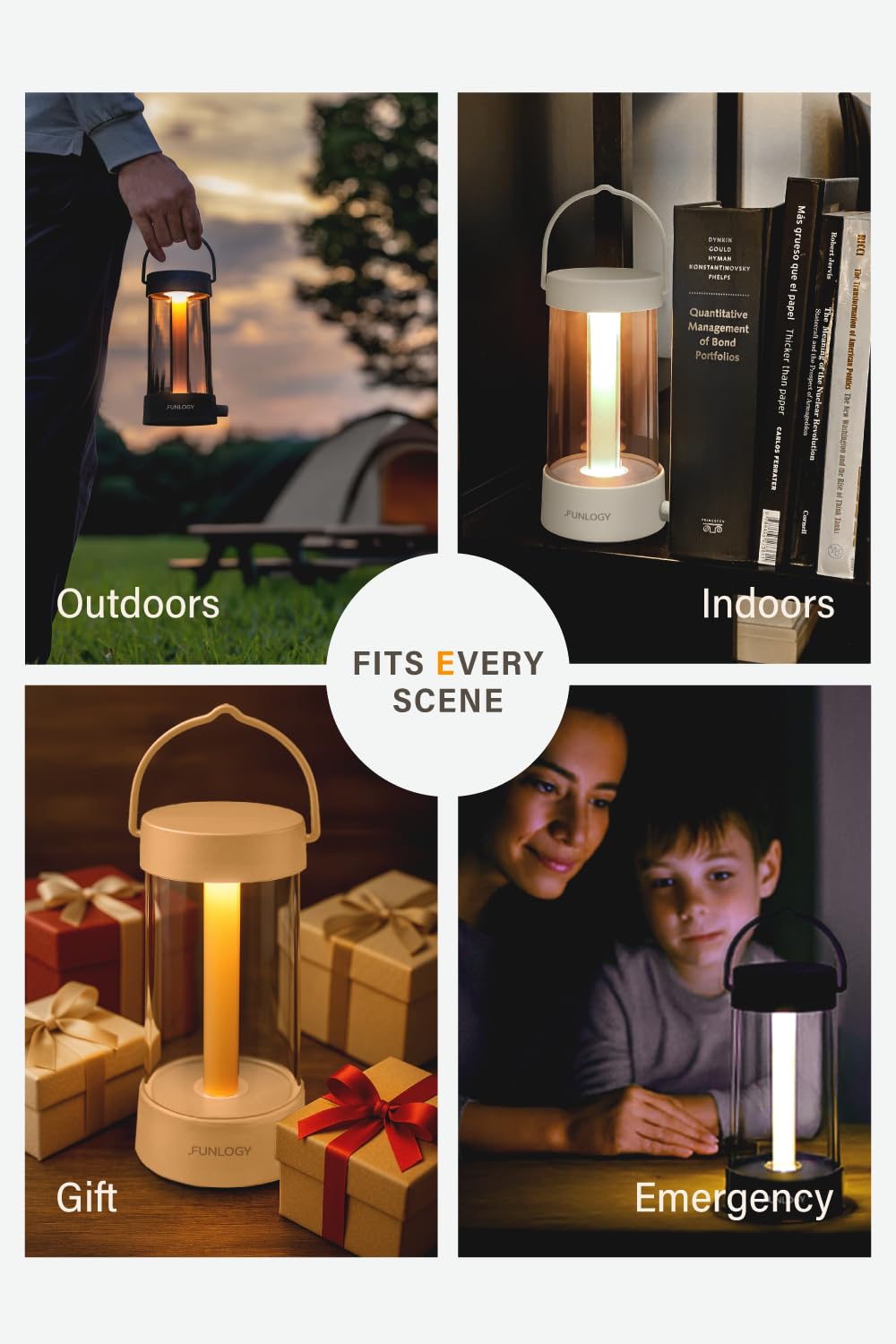 FUNLOGY Linterna LED recargable para camping, luz vintage regulable de 360°, banco de energía de 4000 mAh, alto CRI 95, resistente al agua IPX4, portátil para el hogar, emergencia, al aire libre