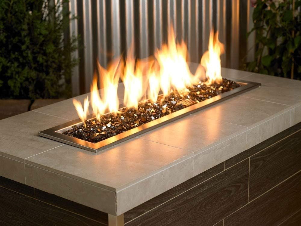 Drop-in Fire Pit and Fire Glass Package Deal - Includes 30 lbs of 1/4-Inch Reflective Glass Color: Black and Stainless Steel Drop-in Fire Pit Pan w/Electronic Ignition (24" x 8")