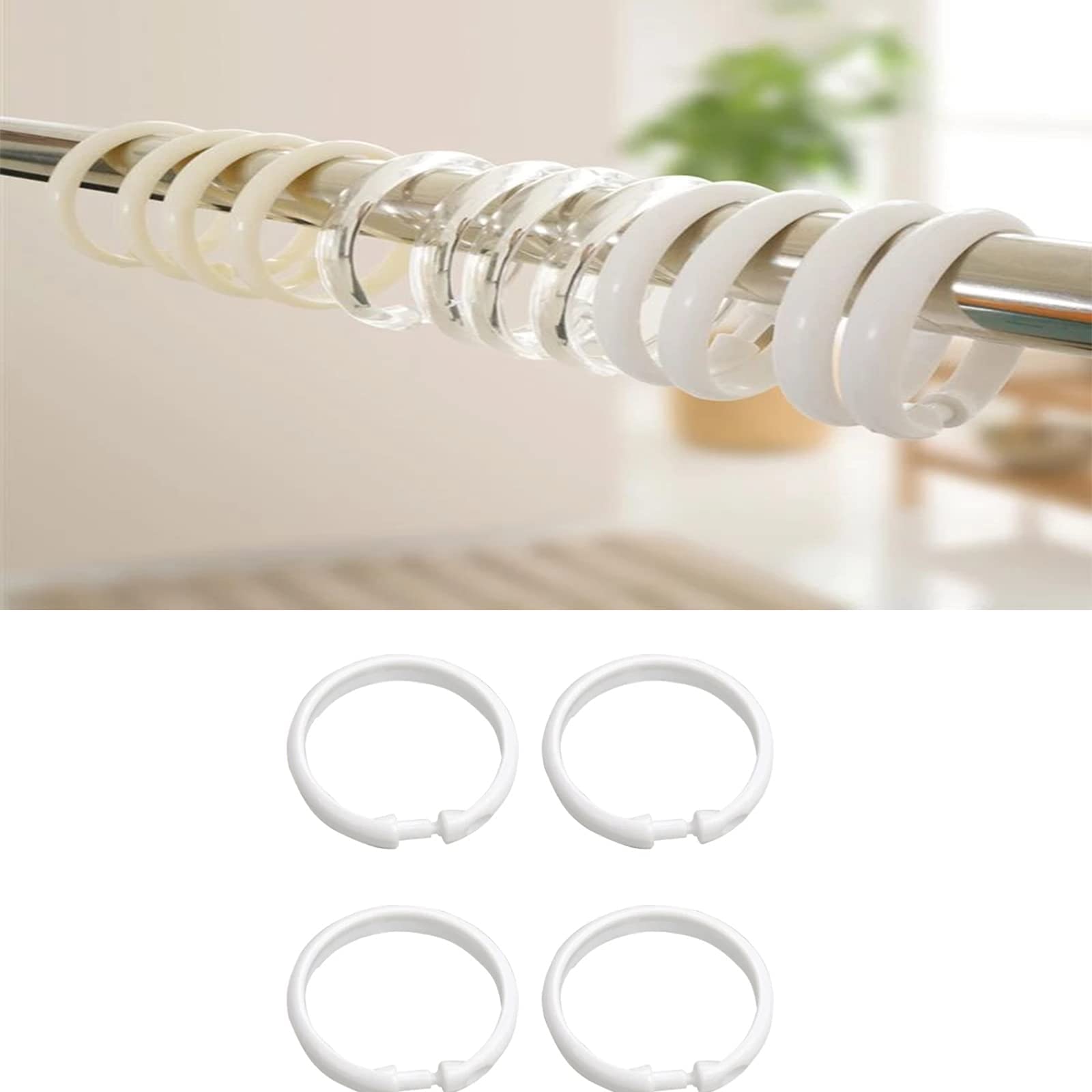 Lot de 24 Anneaux de Douche en Plastique, Accessoire Anneaux pour Rideaux, 24 Crochets Simples Blanc 46 x 29 mm | Leroy Merlin