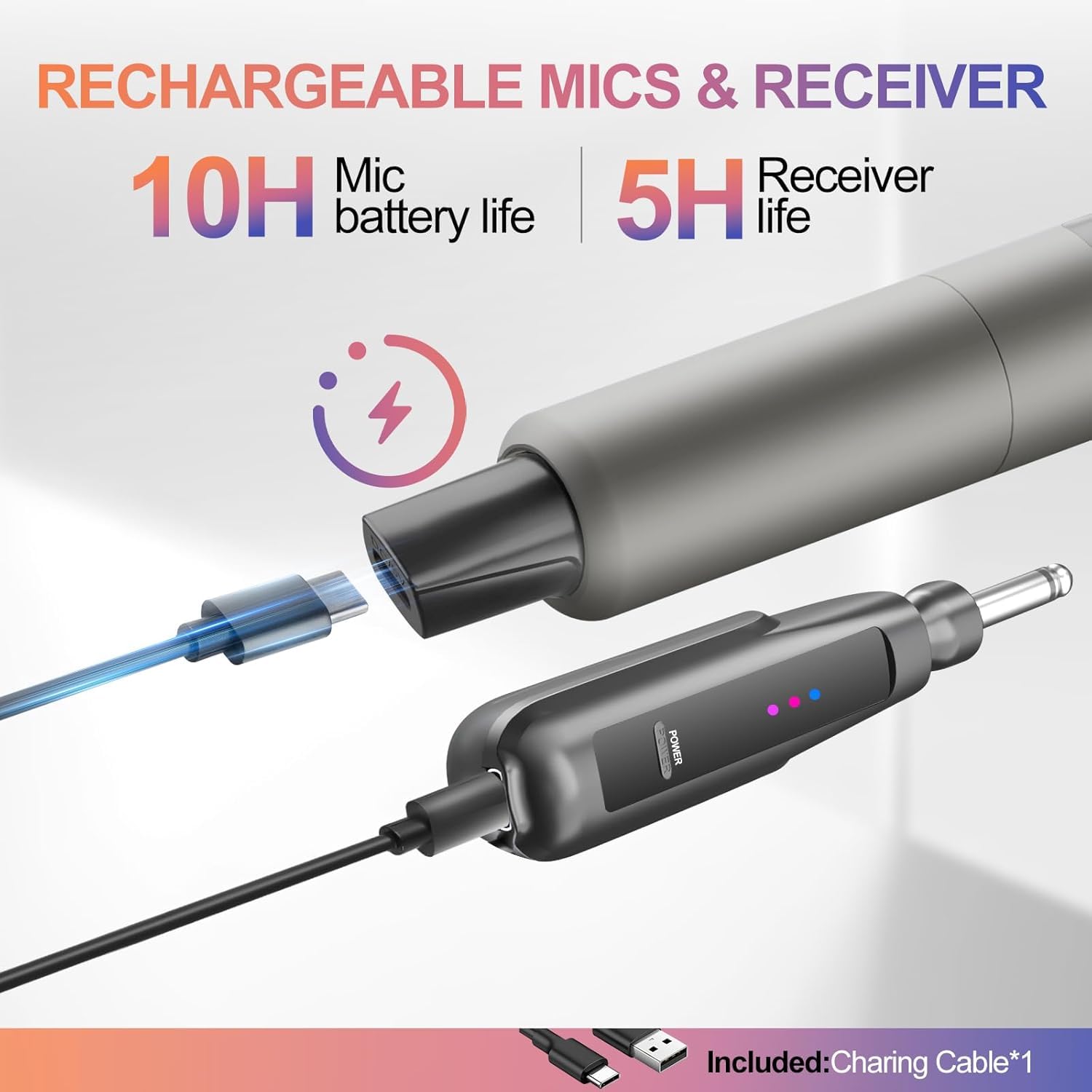 Aveek 2 Microfoni Wireless, Microfoni Karaoke con Ricevitore Ricaricabile USB-C, Microfono Portatile Professionale per Canto, Feste, Matrimoni, DJ, Chiesa – Suono Stabile fino a 30m, 10h di Autonomia