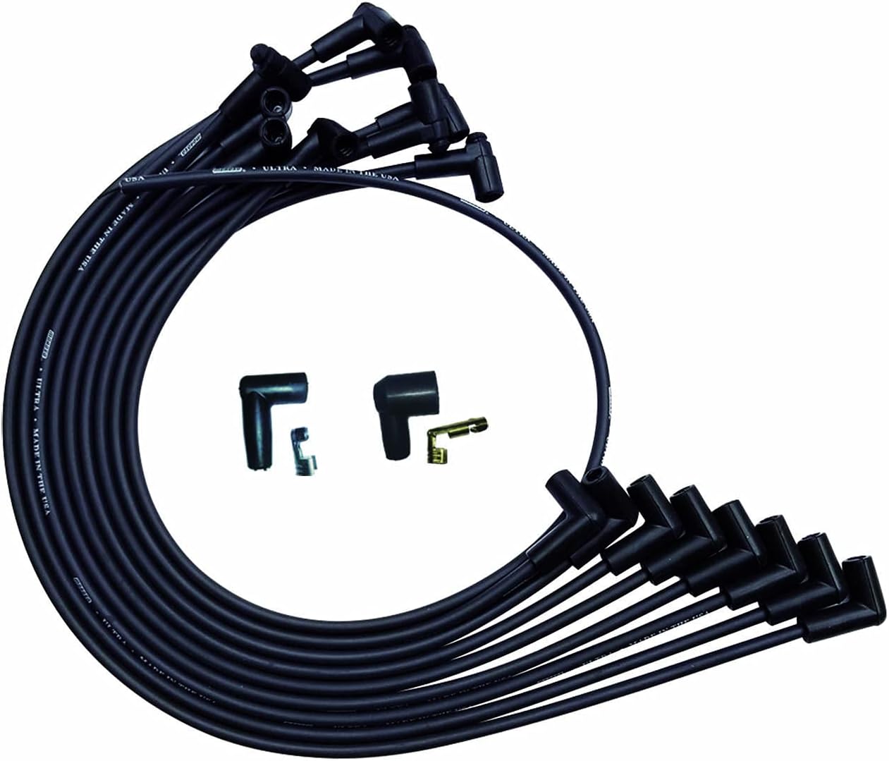 Moroso 51025 Ultra Series Black Spark Plug Wires, Small Block Chevy, Over Valve Cover Routing, 90 Degree Plug Ends, HEI Distributor