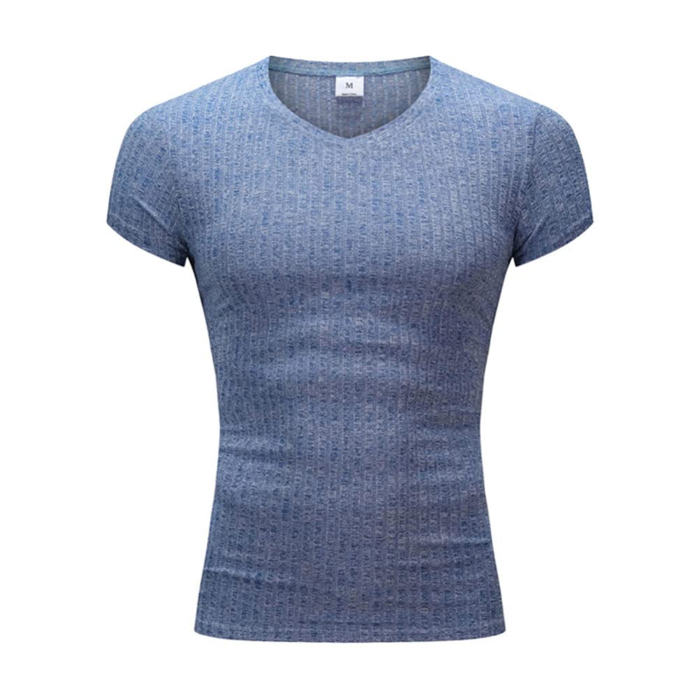 Męska koszulka z krótkim rękawem z dekoltem w serek Fitness Slim Fit Sports Strips T-shirt męski solidny moda koszulki topy letnia dzianina odzież na siłownię