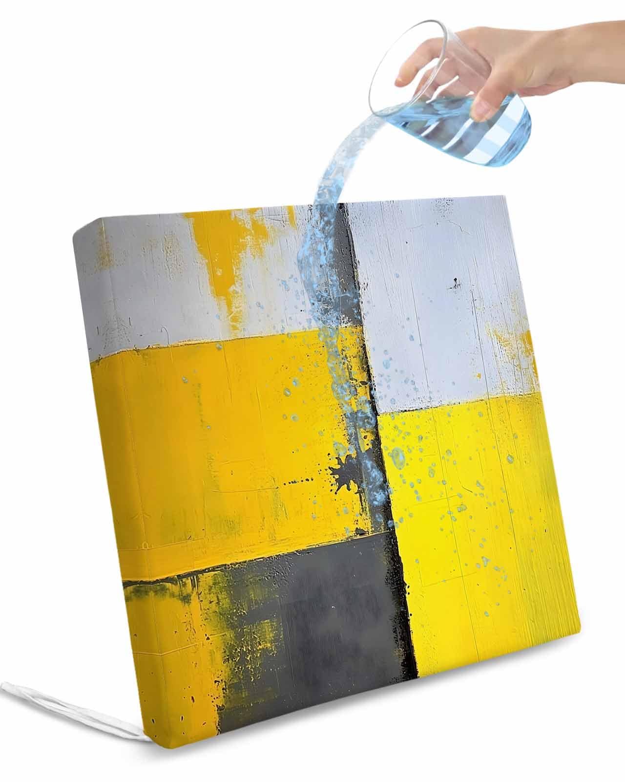 2 Pack Modern Yellow Grey Waterproof Cushion Covers with Ties, Outdoor Patio Chaise Lounge Chair Seat Cushion Slip Covers Replacement(Only Cover) Abstract Geometric Color Blocks 24