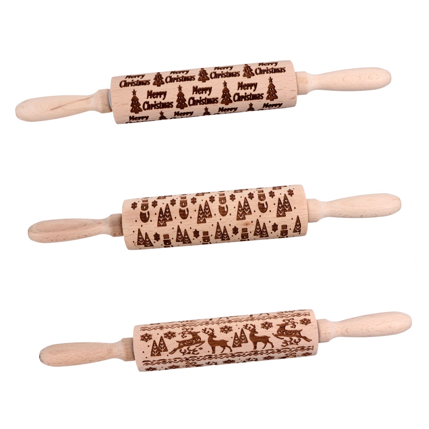SHOWERORO 3piezas De Madera Estampado Navideño Casero Para Repostería De Amasar Navideño Para Hacer Galletas
