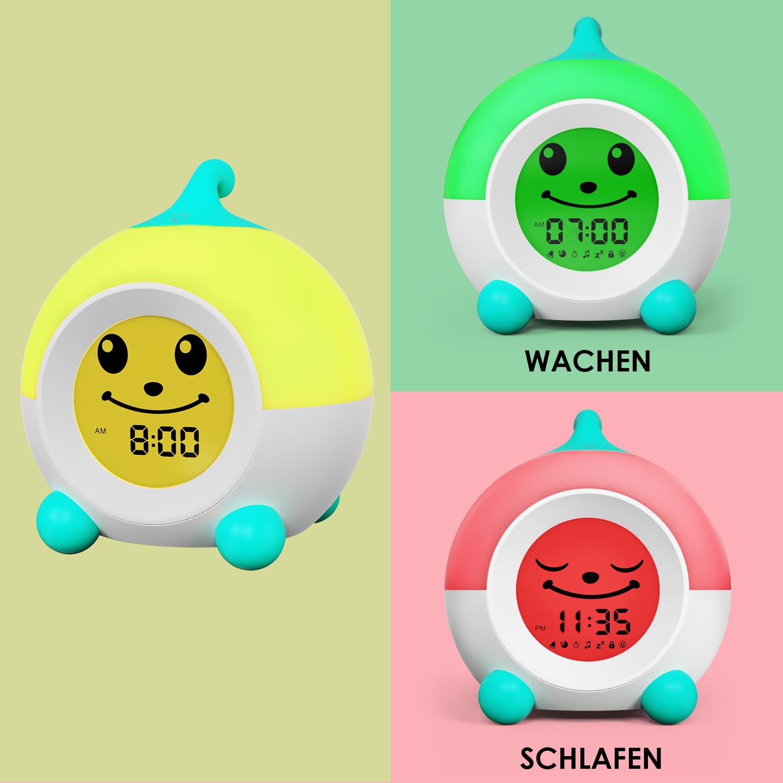 iHoo Reloj Despertador para niños, Reloj de Entrenamiento para Dormir para pequeños con Emoji, Reloj de luz Nocturna para Dormitorio Infantil