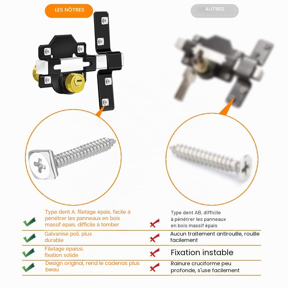 Mortrise Lock, serrure de porte à longue tirage pour porte en bois, serrure double face, convient pour porte de 50 mm d'épaisseur, 5 clés