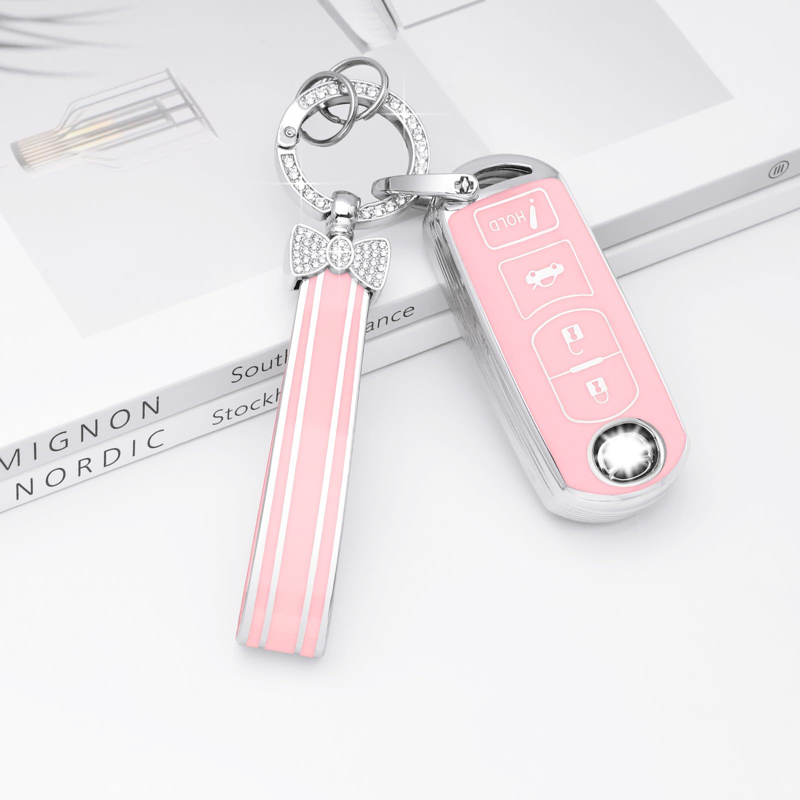 PIFOOG Key Fob Cover for Mazda 3 6 CX5 MX-5 Miata CX9 CX3 Accessories Pink 4 Button Car — view 8