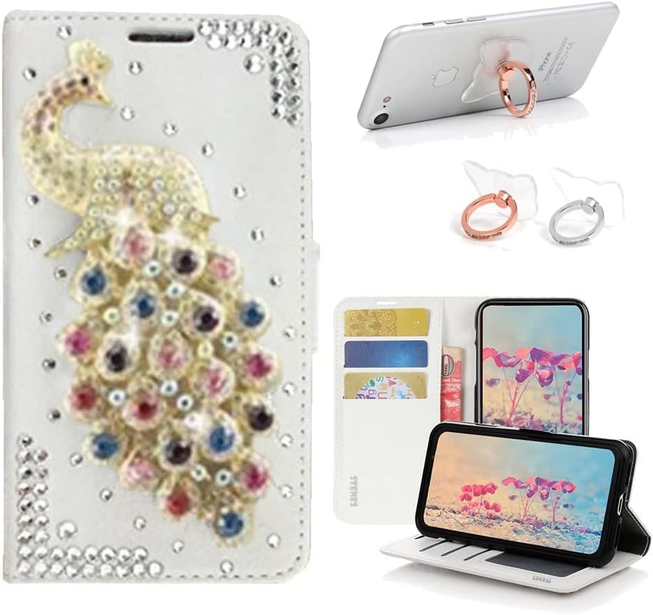STENES Bling Wallet Phone Case Compatible with iPhone Air / 17 Air - Elegant Women 3D Handcrafted Peacock Design Leather Cover with Ring Stand Holder [2 Pack] - Multicolor