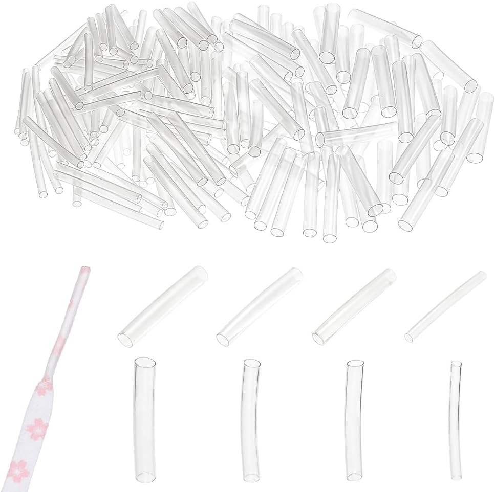 NBEADS 200 Pcs 4 Sizes Plastic Shoelaces Tips, Heat Shrink Shoelace Sneaker Shoe Lace Shortening Repair Aglet Tips Clear Shoe Lace Ends Tips for Shoe Strings