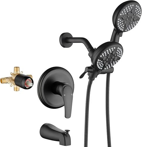 Miniatura 10 de Juego de grifo de ducha con boquilla de bañera y grifo de ducha, juego completo de cabezal de ducha doble y combo de mano 2 en 1 sistema de ducha