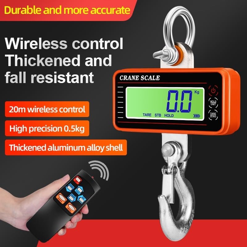 Portable Digital Crane Scale High Accuracy Electronic Crane Scale 1000kg Hanging Scale Digital Industrial Heavy Duty Crane Scale with Remote Control (BCrane Scale 1)