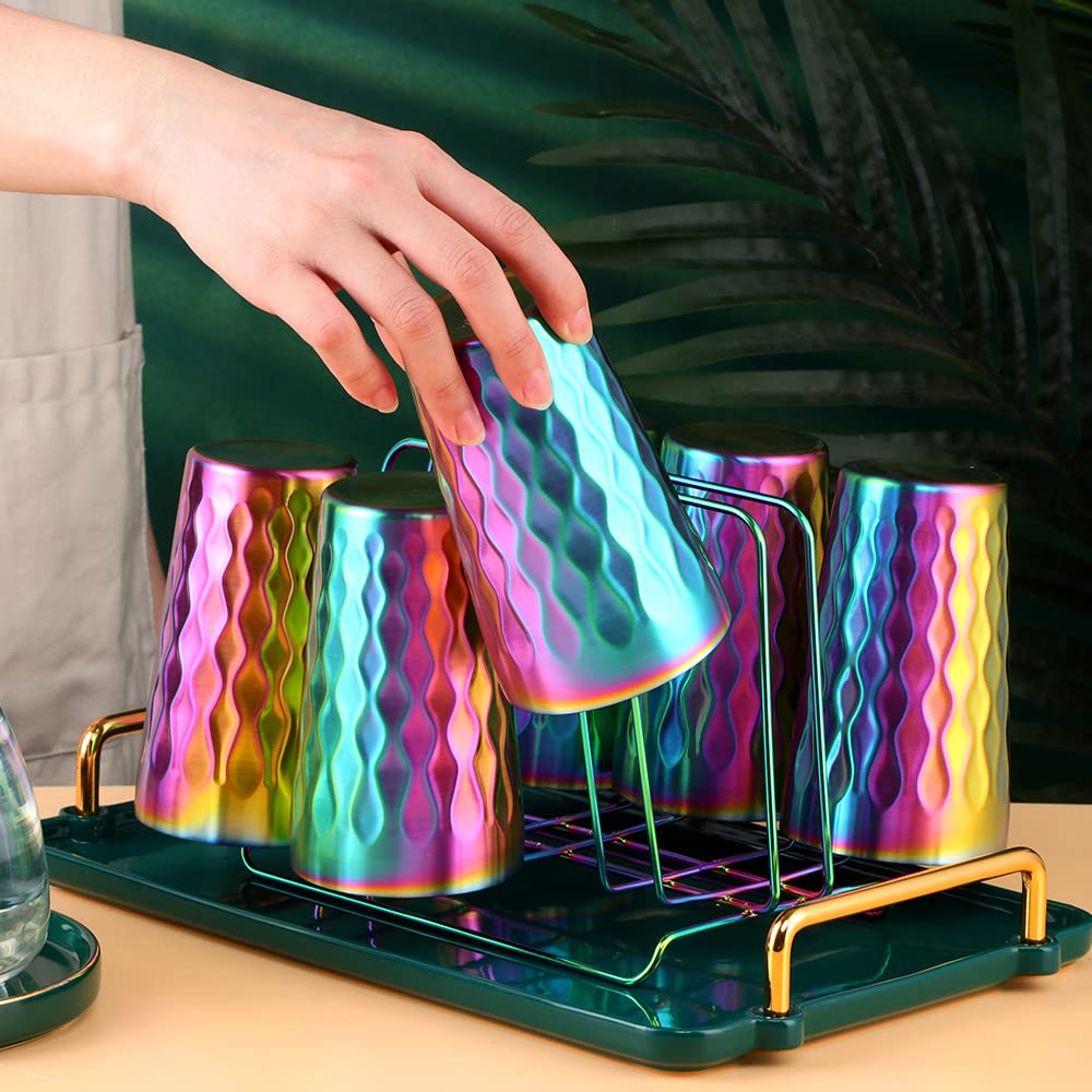 Buyer Star 10oz Edelstahl Becher Set, 6 Stück Doppelwandiger Metallbecher, Vakuum Stapelbar Isolierte Tragbare Trinkbecher Unzerbrechliche Gläser, für Zuhause Outdoor Restaurant (Regenbogen Farbe)