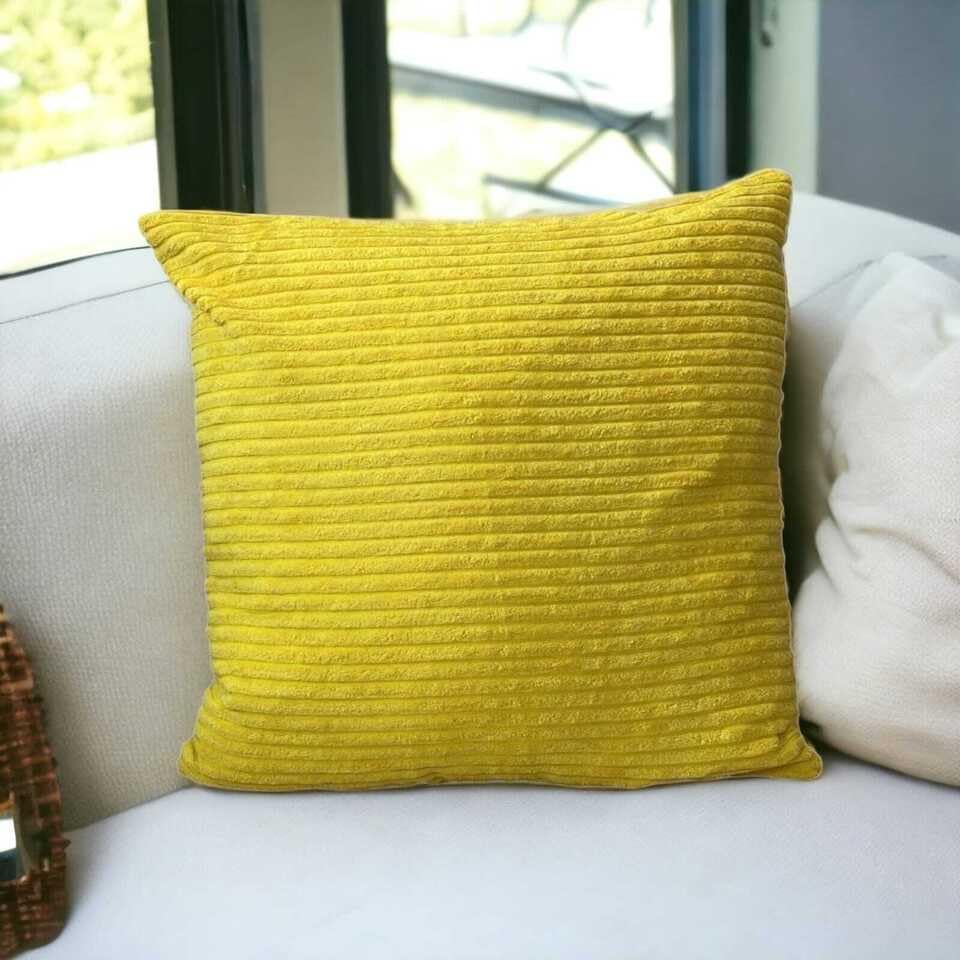 Seechoo Corduroy Cushion Covers, Set of 2, 45 x 45 cm, Striped, with Invisible Zipper, 18 x 18 Inch (Yellow) - Image 2