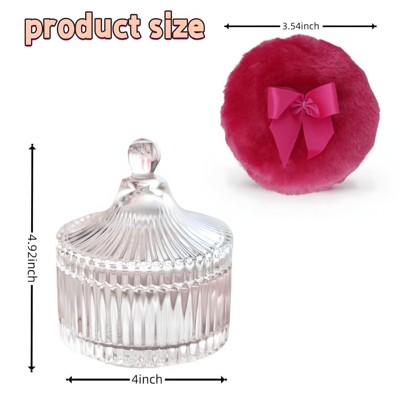 2 Pcs Large Body Powder Puff and Container Powder Container with Puff Powder Puff Crystal Container Soft Washable Reusable Velour Face Body Glitter Powder Puff Wet Dry Makeup (Rose Red) - Image 3