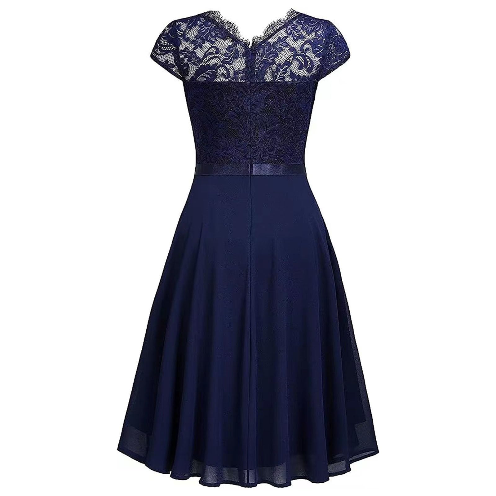 Kleid Hochzeitsgast Damen,Festliche Damen Elegant Kurzarm Abendkleider Spitze Rüschen Cocktailkleid Für Hochzeit Abschlusskleid Chiffonkleid
