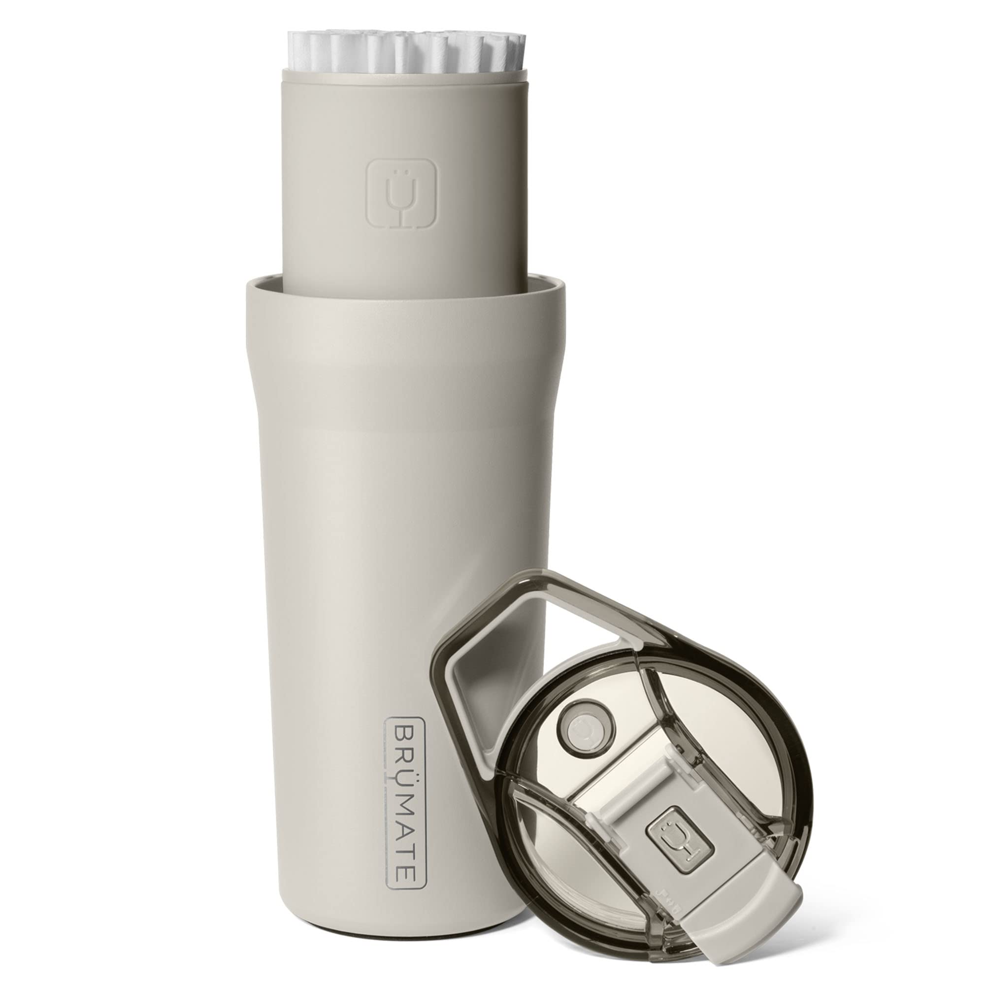 Pour Over 20oz Insulated Coffee Mug | 2-in-1 Travel Coffee Maker With 100% Leak Proof Lid | Insulated Tumbler for Camping | Includes Filter Dripper (Dune)