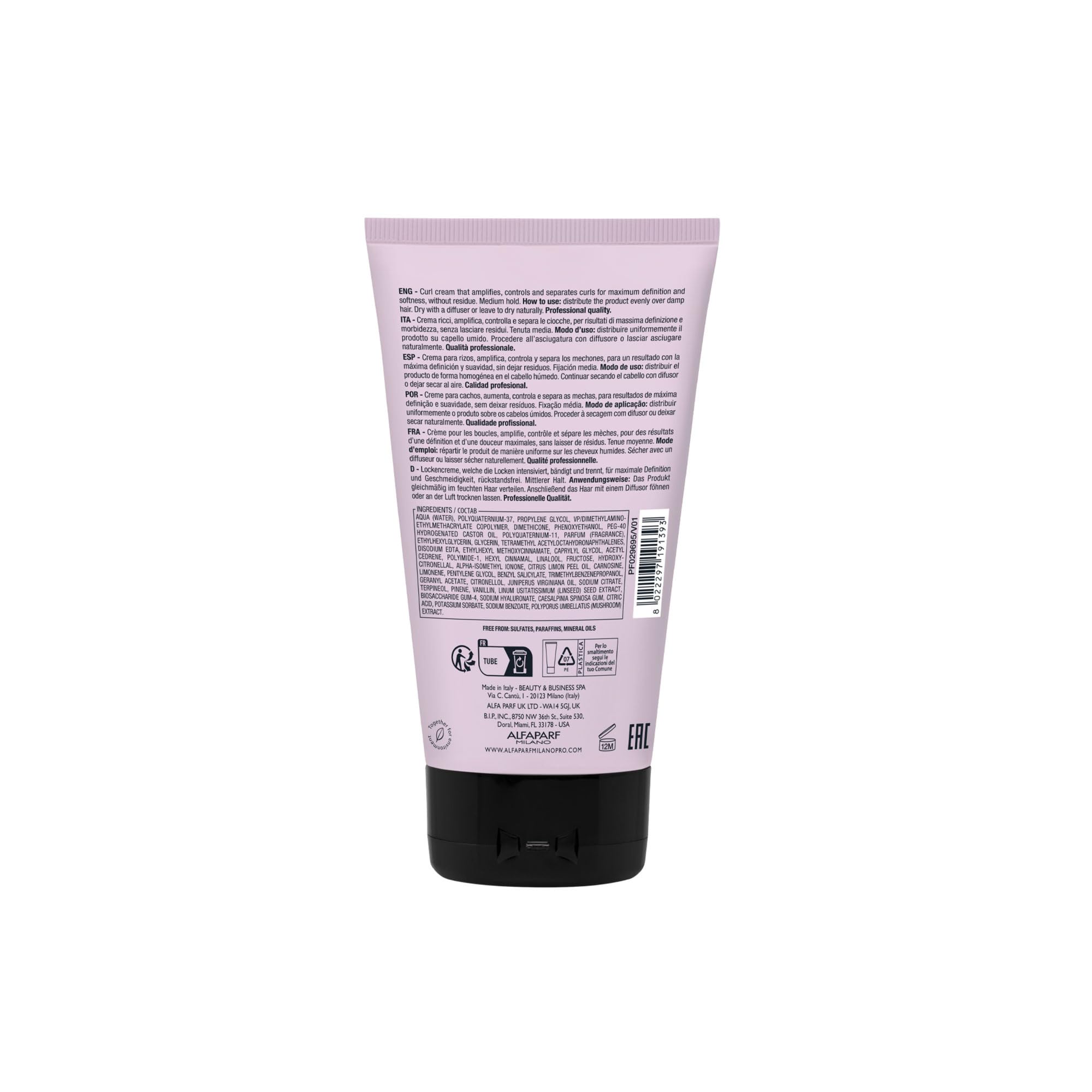 ALFAPARF MILANO Semi di Lino Style & Care Twisted Curls - Medium Hold - Curl Cream for Curly Hair - Thermal Protection (5.22 oz / 150 ml)