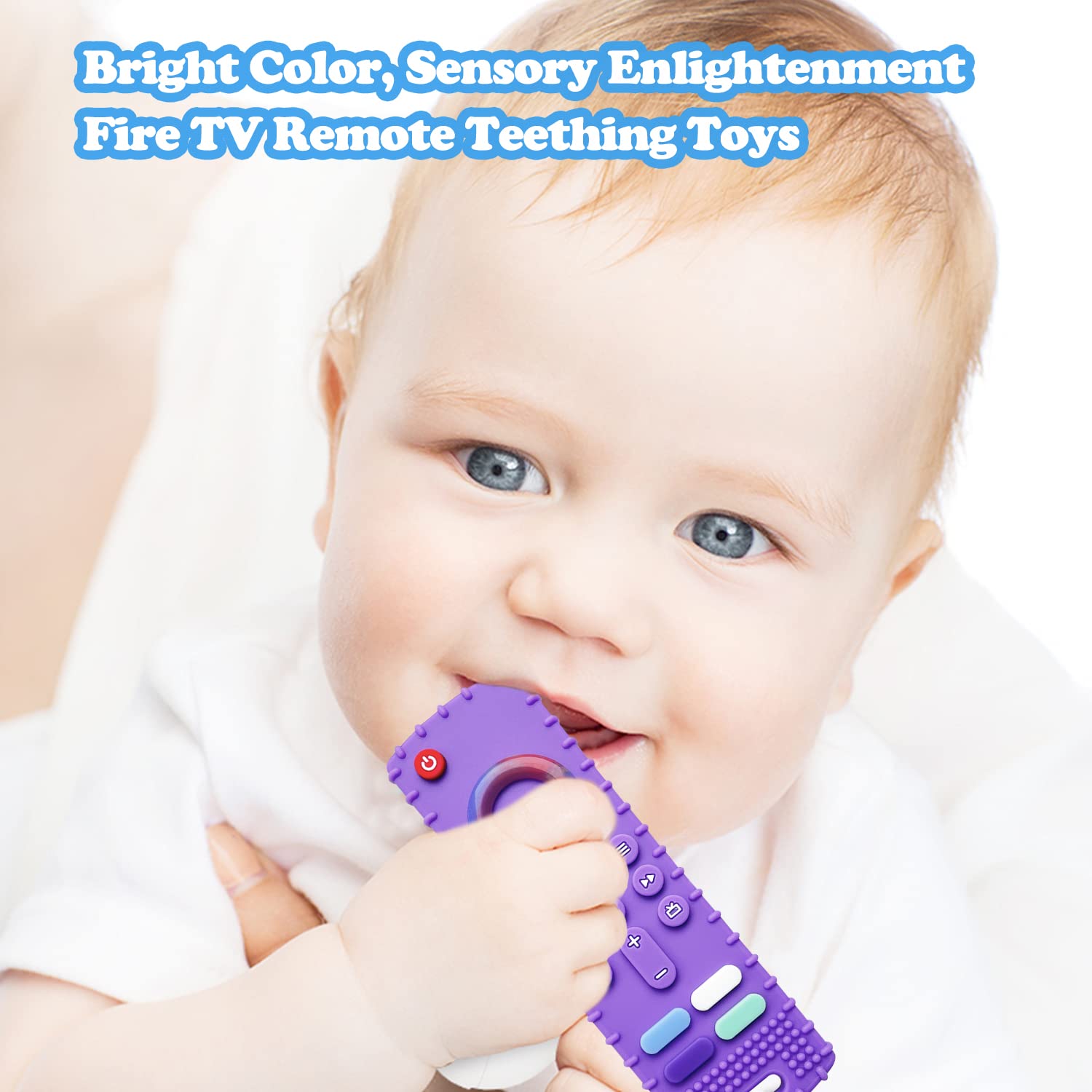 2-Pack Silicone Baby Teething Toys, TV Remote Teethers for 6-12-18 Months Infant, Fire Stick Remote Control Shape Baby Silicone Teethers, Chew Toys for Boys and Girls (New-F Purple+R Blue) image 4