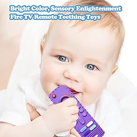 ERSIHUA 2-Pack Silicone Baby Teething Toys, TV Remote Teethers for 6-12-18 Months Infant, Fire Stick Remote Control Shape Baby Silicone Teethers, Chew Toys for Boys and Girls (New-F Purple+R Blue)