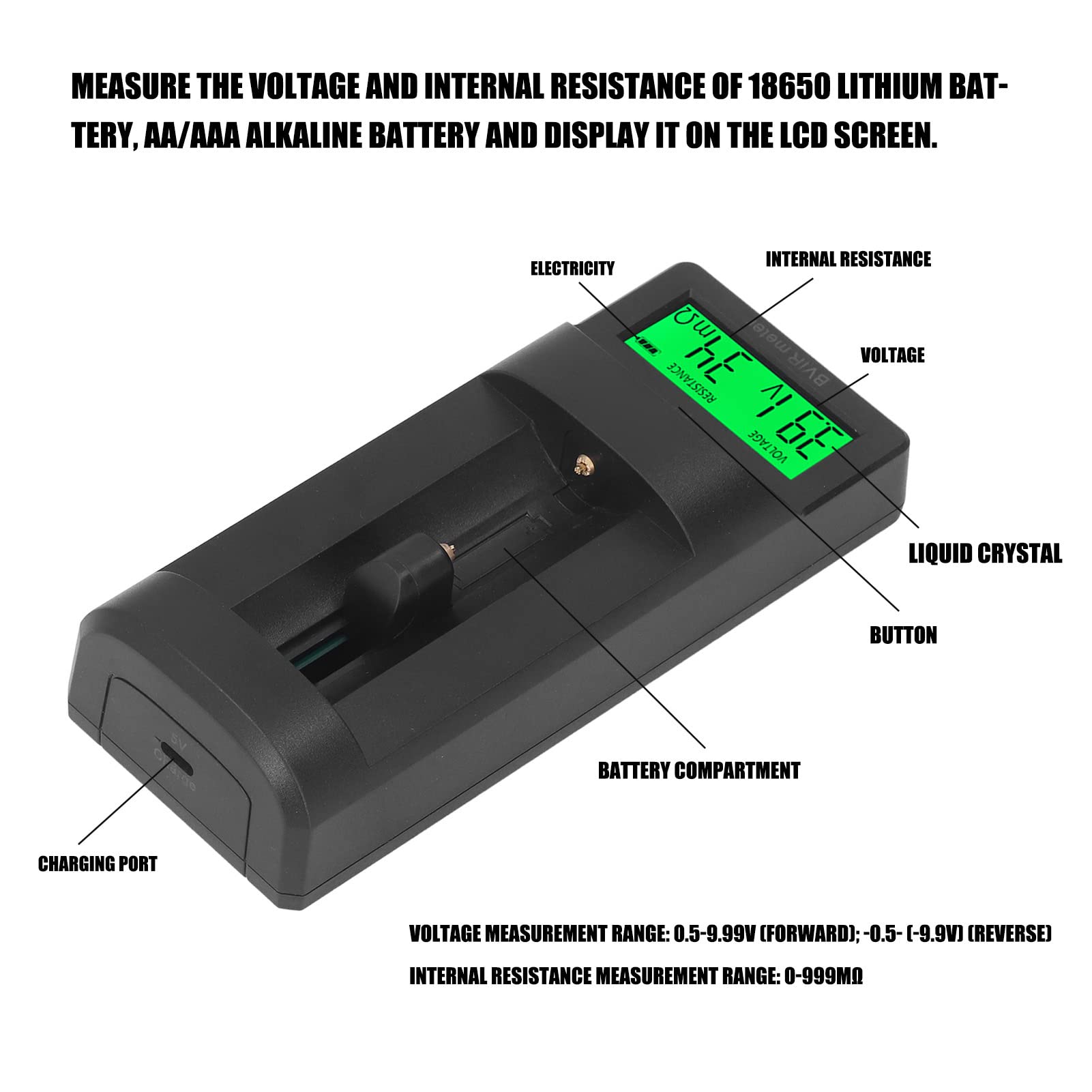 Fafeicy Lithium Battery Voltage Tester LCD Display Internal Resistance